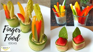 Easy Finger Food Ideas For Party - Veggie Dip - Watermelon Canapes - Cucumber Roll Ups - Recipes