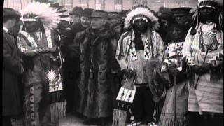 Indians wearing Indian headress greet Ferdinand Foch in United States. HD Stock Footage