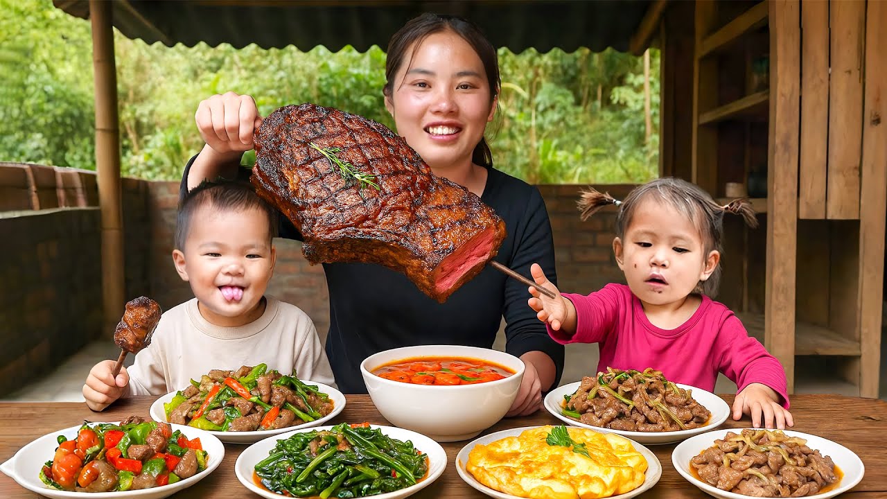 Harvesting 1200kg+ Fresh Celery to Sell, Cooking Delicious Beef Steak with Celery for my Children