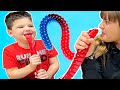 GIANT GUMMY FOOD (REAL OR FAKE!  Caleb and AUBREY EAT GUMMIES CANDY