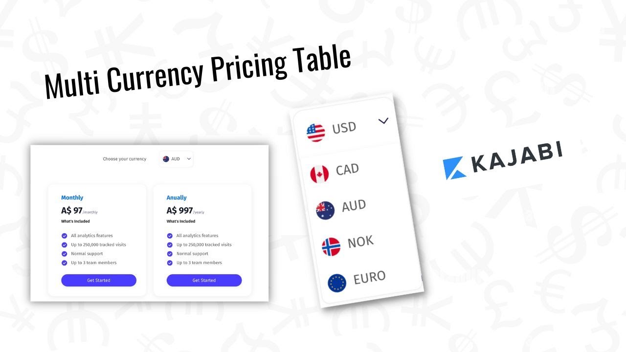 Multiple Currency Pricing Table in Kajabi - YouTube