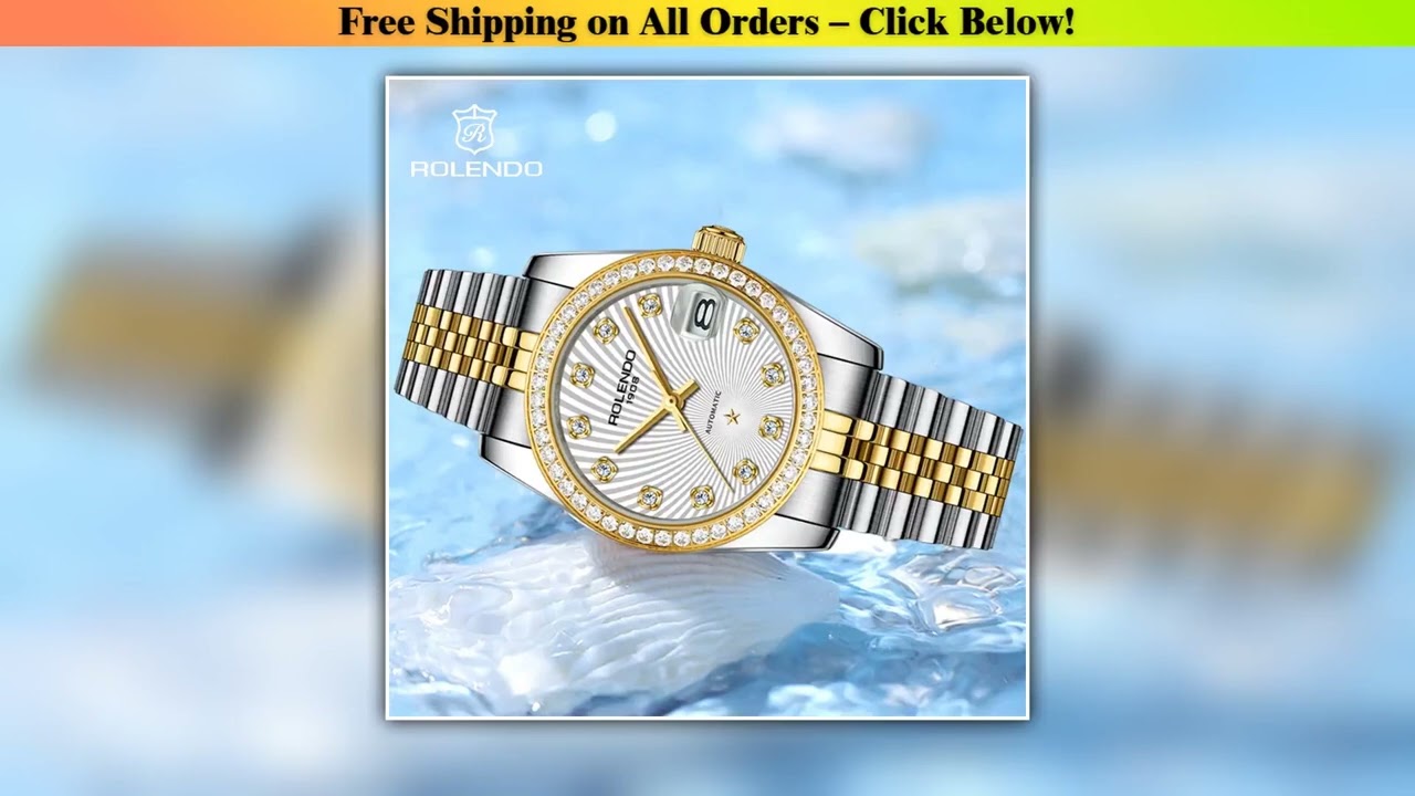 ROLENDO Women's Automatic Watch 32mm Sapphire Crystal Gold Tone Swiss Movement Waterproof