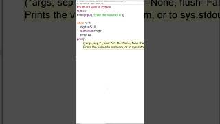 Sum of Digits in Python 🔢 | Easy Python Program for Beginners | While Loop Example #coding #program