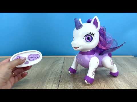 Інтерактивний робот‑єдиноріжка SM05F‑SM05Z з пультом 2,4G, світлом, музикою та танцями, на акумуляторі, відео 1