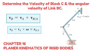 Determine velocity of block C & angular velocity of link BC (Relative Velocity) - Engineers Academy