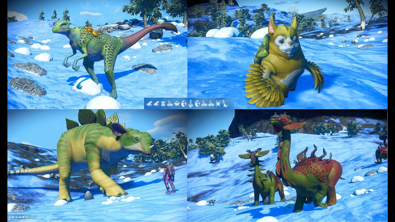 No Man's Sky - Awesome fauna on frozen planet (Portogek/Diplo/T-rex/and 7.5m Lizard)