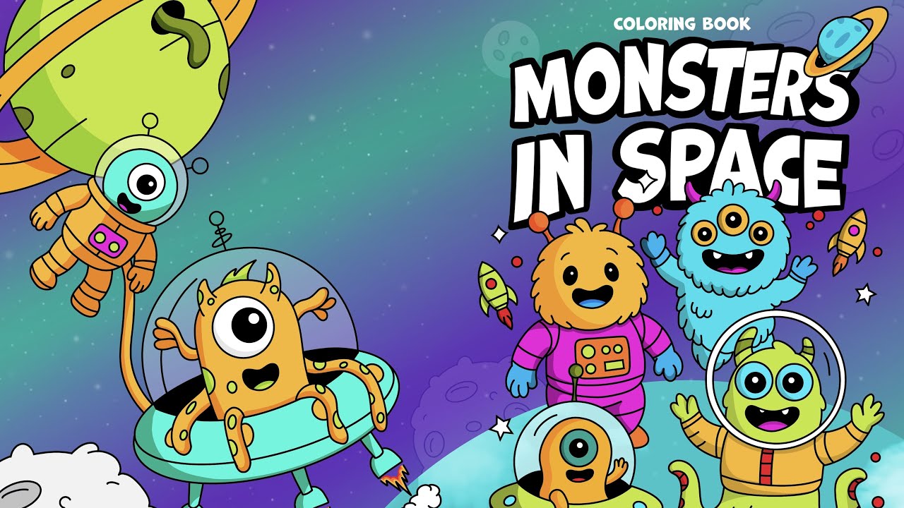 Monsters in Space: Colouring Book for Kids and Adults!