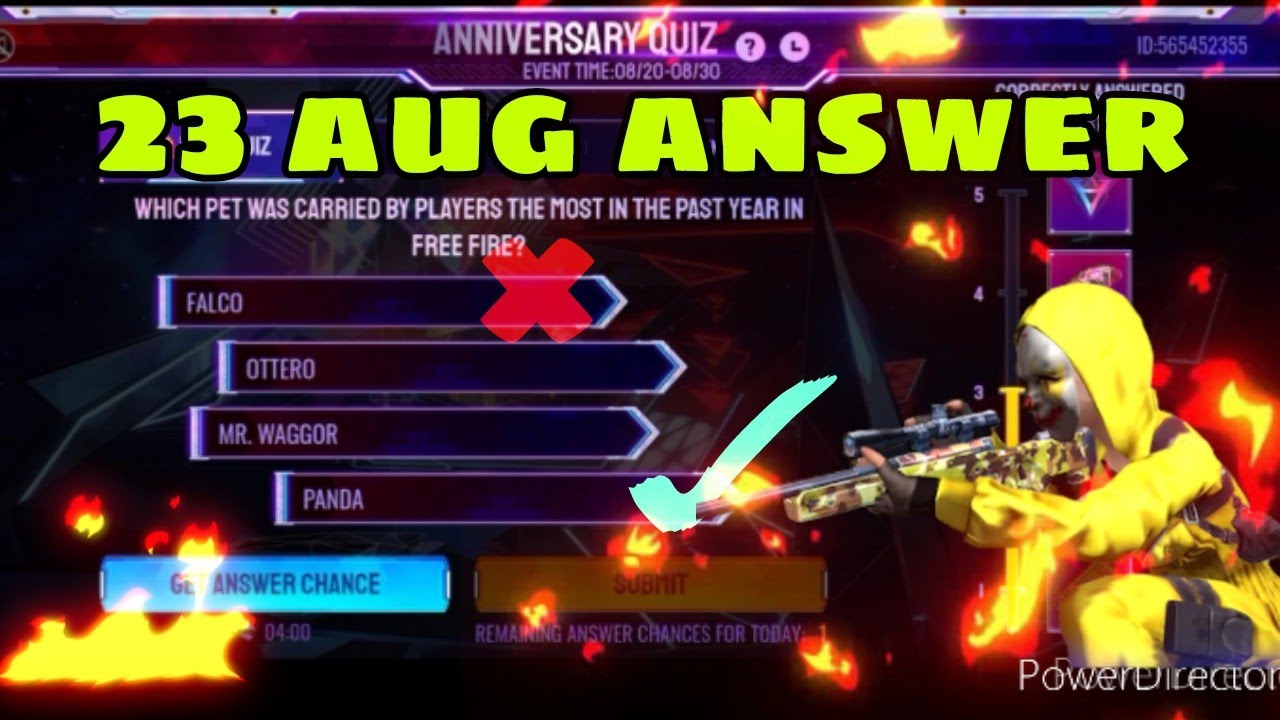 today free fire quiz answer on 23 August