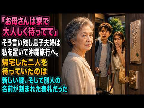 「お母さんは家で大人しく待ってて。」そう言い残し、息子夫婦は私を置いて沖縄旅行へ。帰宅した二人を待っていたのは――新しい鍵、そして別人の名前が刻まれた表札だった。