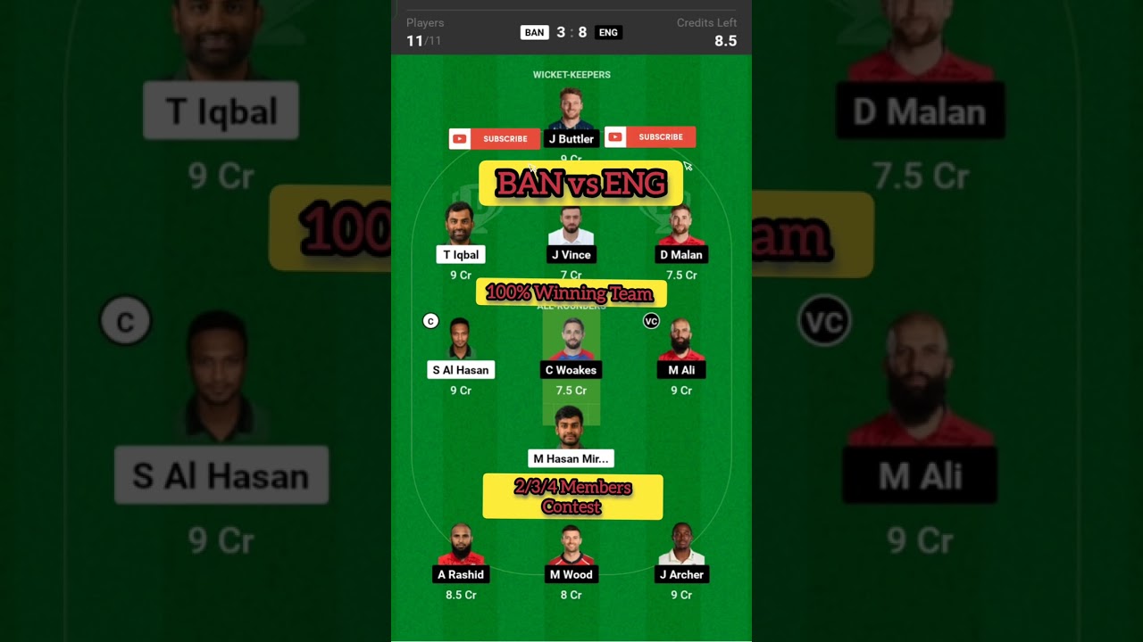 BAN vs ENG Dream11 Team Prediction, ENG vs BAN Dream11, Bangladesh vs England Dream 11 