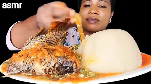 African food mukbang/fufu with tilapia fish  pepper 🌶 soup with okra / Nigeria food ASMR