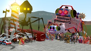 All Monsters Vs All Animatronics! Fnafs 1-9 Security Breach Vs Cursed Thomas & Others In Garry's Mod