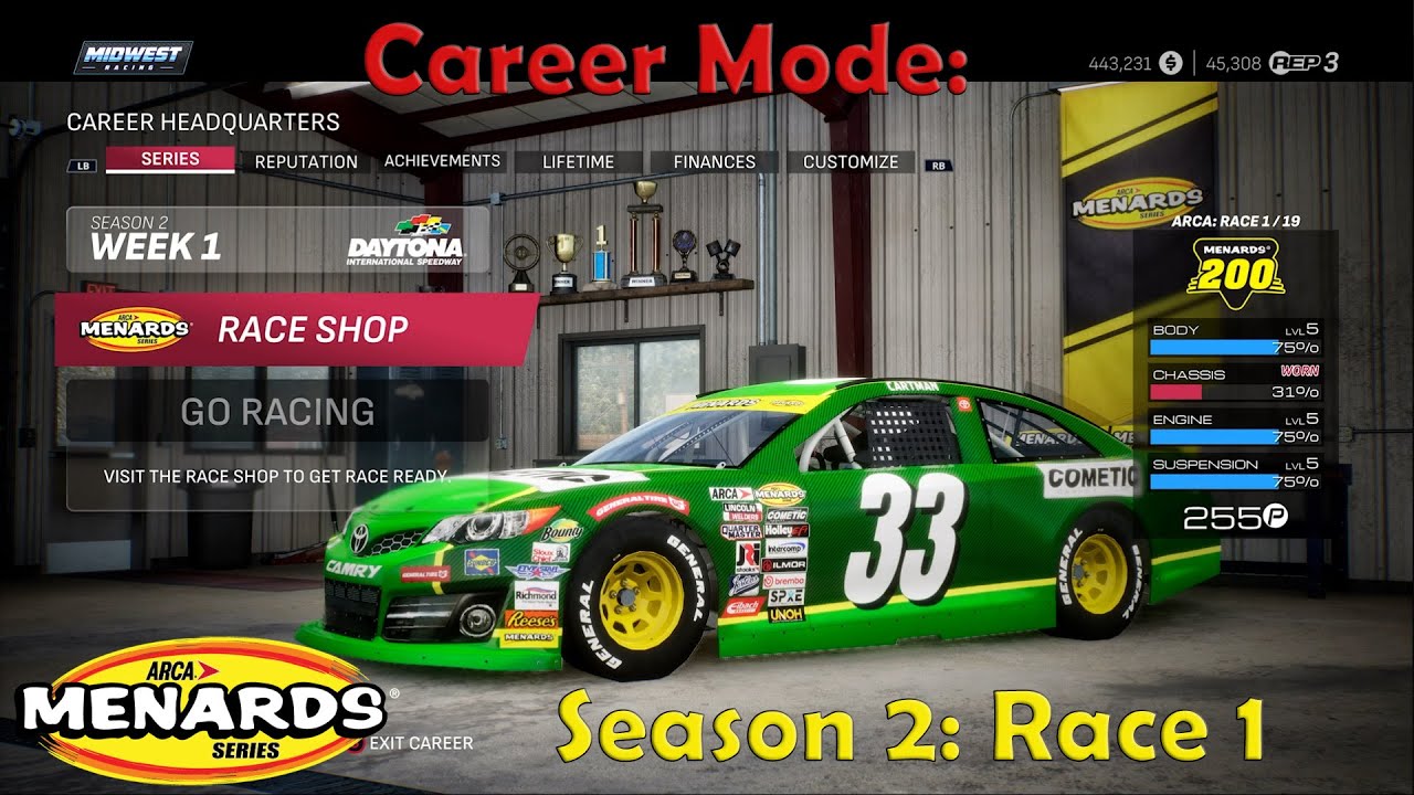 Nascar 25 Career Mode - Arca Season 2 Race 1 -  DAYTONA! (100% Length & 100% Difficulty)