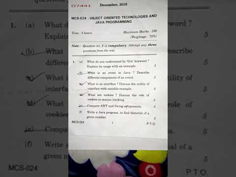 MCS -024 : Java Programming question paper in Dec -2018