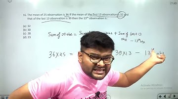 The mean of 25 observation is 36 If the mean of the first 13 observation is 32 and that of the last