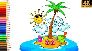 Güneş Resmi̇ Çi̇zi̇mi̇ Güneş-Deni̇z-Kumsal Nasil Çi̇zi̇li̇r Kolay Resi̇m Çi̇zme Kolay Çi̇zi̇mler