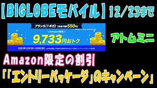 【BIGLOBEモバイル】１２／２３まで、Amazon限定の割引『「エントリーパッケージ」のキャンペーン』【アトムミニ】