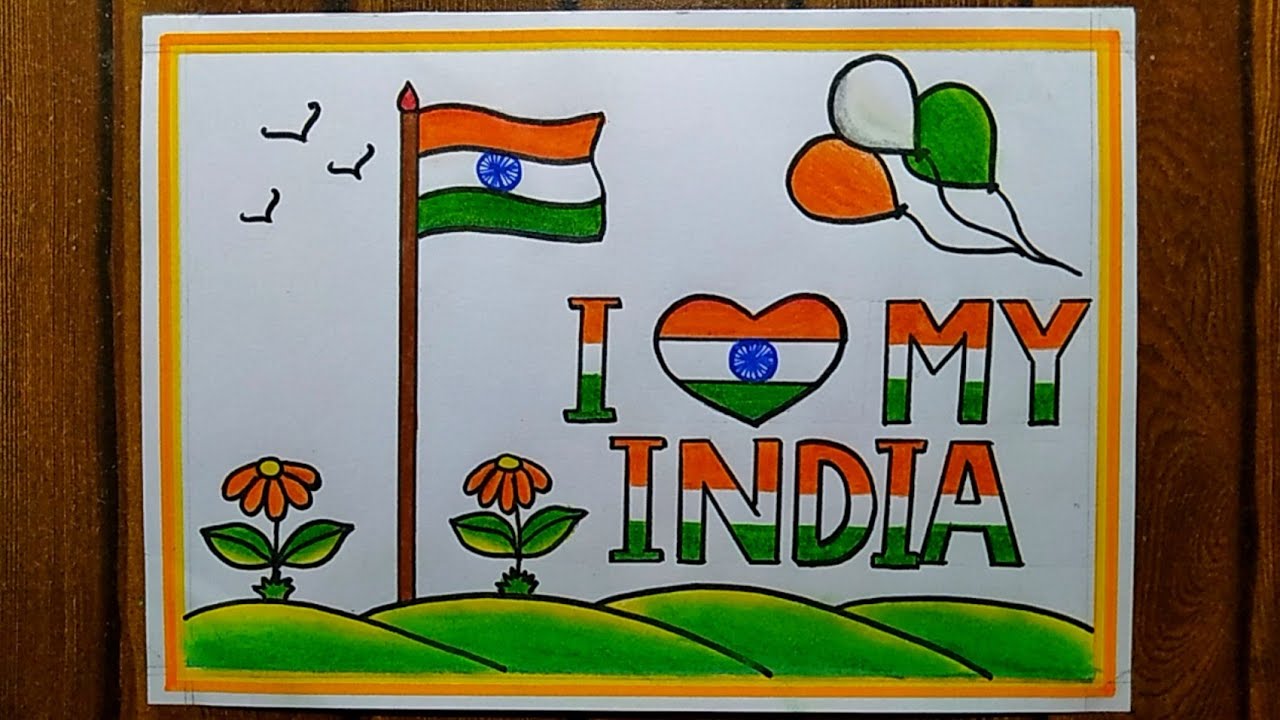 Independence day drawing easy step How to draw Flag scenery drawing I