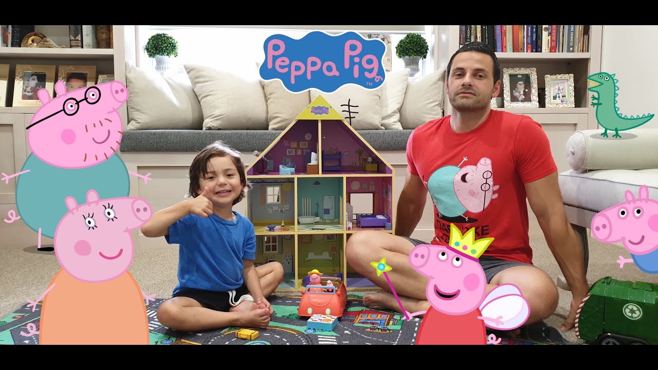 Peppa Pig Wooden Playhouse & Big Red Car TOY REVIEW UNBOXING best peppa pig toy learning