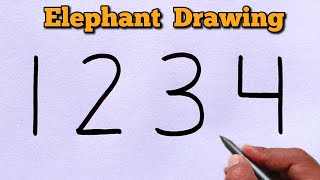 How to Draw an Elephant Using Number 1234 | Easy Drawing Trick for Beginners