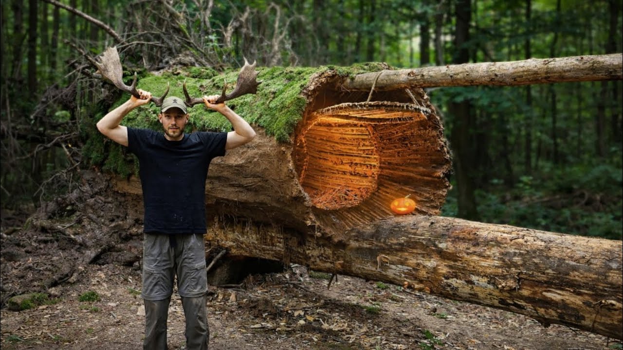 Secret Shelter Hidden Inside Giant Tree Roots! 🌳 Extreme Forest Survival