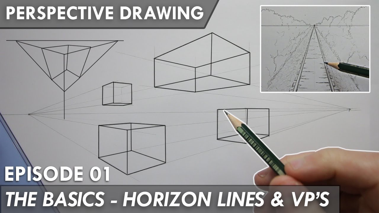 PERSPECTIVE DRAWING 01 - THE BASICS - Horizon Line, Vanishing Points 1,2 &  3 