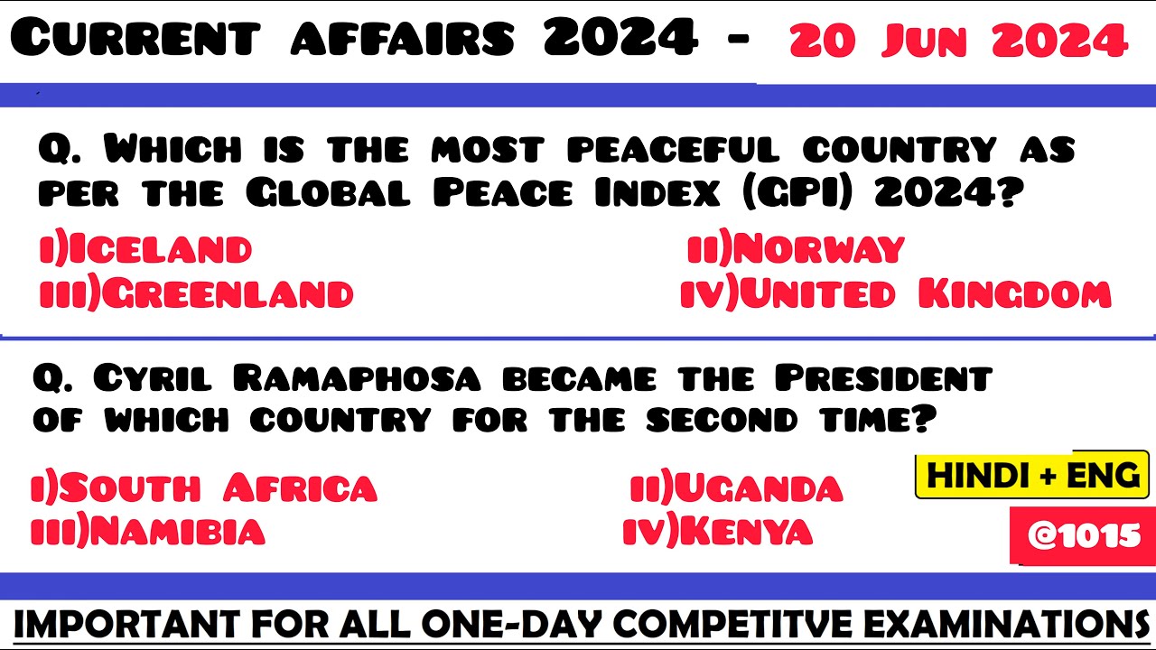 20 June 2024 Current Affairs Questions | Daily Current Affairs ...