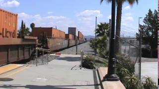 UP 5771 roll's into Montebello station with a Stacker, 4-5-14....