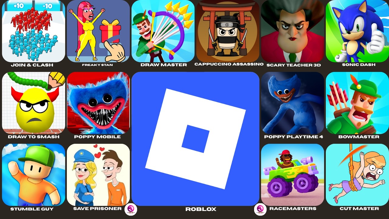 Roblox,Stumble Guy,Freaky Stan,Cappuccino Assassino,Grimace Monster Scary Survival,Sonic Dash
