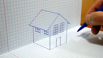 How to Draw a House   3D Trick art on Graph paper