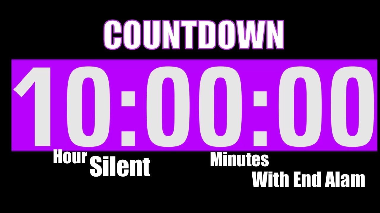 10 Hour Timer Silent Countdown Purple & Black Background + End Alarm