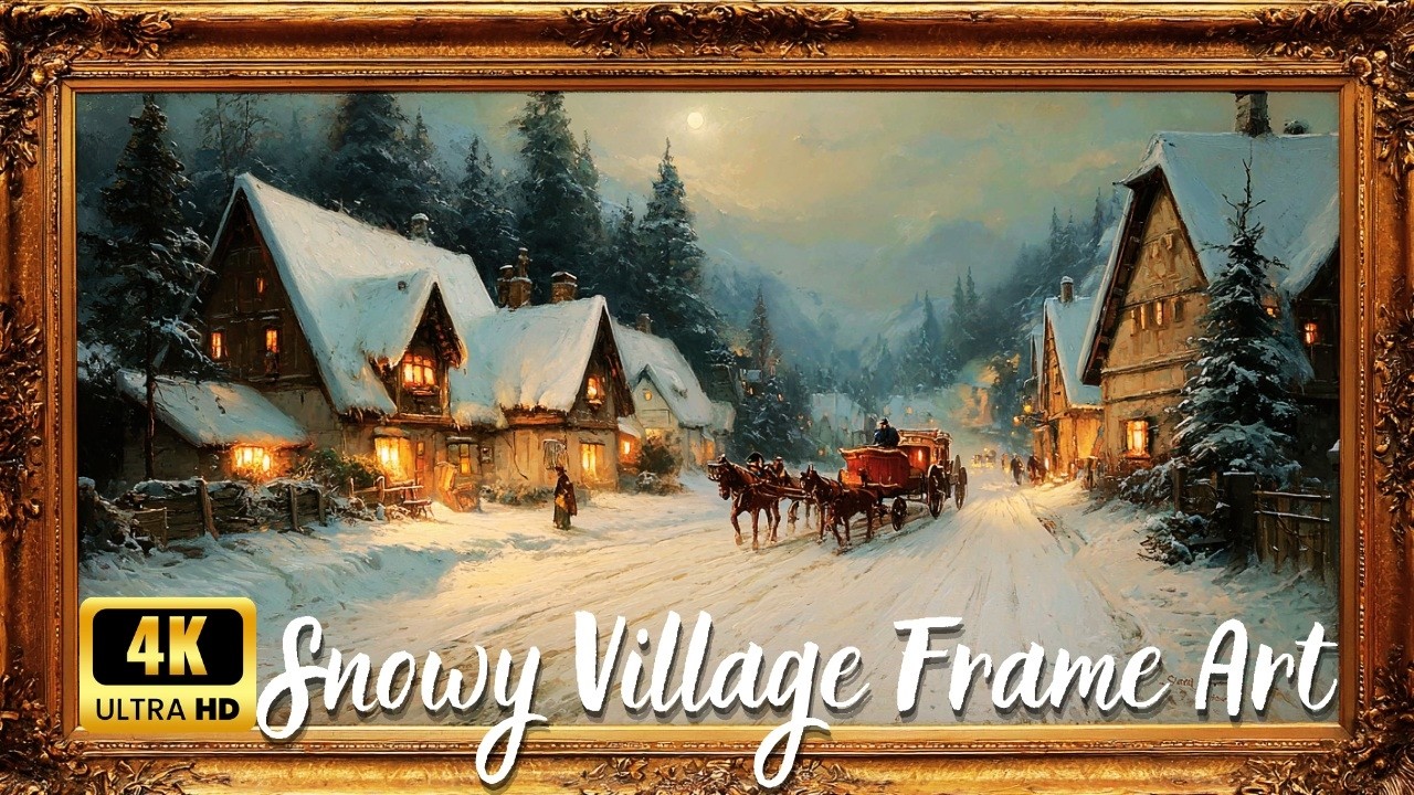 Living Winter Village Oil Painting  | Frame TV Art 4K (2 Hours Relaxing Piano)
