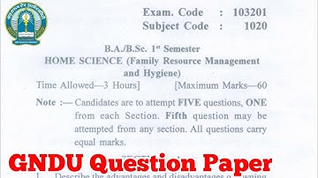 Gndu BA / Bsc 1st Semester Home Science Question Paper || Home Science Question Paper 2019