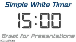 15 min simple white digital clock countdown timer for presentations with ending bell