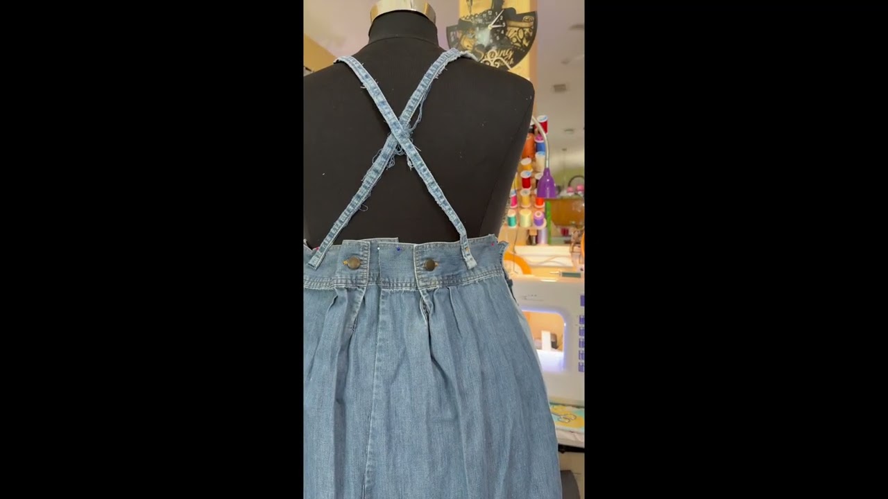 Upcycled Dungaree Dress: In progress