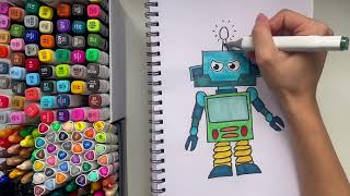 Robot Drawing and Colouring Easy for Kids