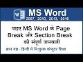 How to insert a page break and a section break in MS Word 2016/2013/2010/2007? (Hindi) 72