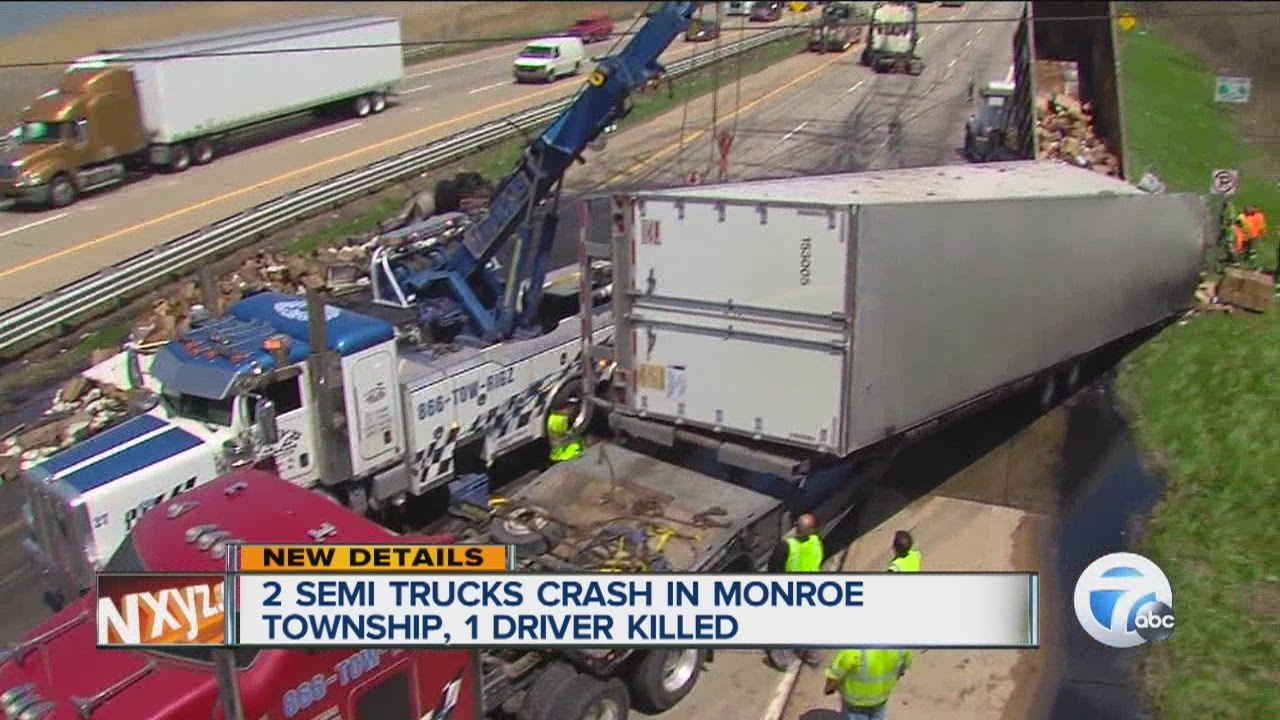 2 semi trucks crash in Monroe Township, 1 driver killed - YouTube