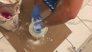 Using sanded cement based grout with 20 oz resin and 10 hardener. this
video shows 9 cups of being used. it's more important to create a
creamy cons...