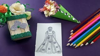 How to make a barbie doll with beautiful dress | Very easy doll drawing | Doll dress drawing