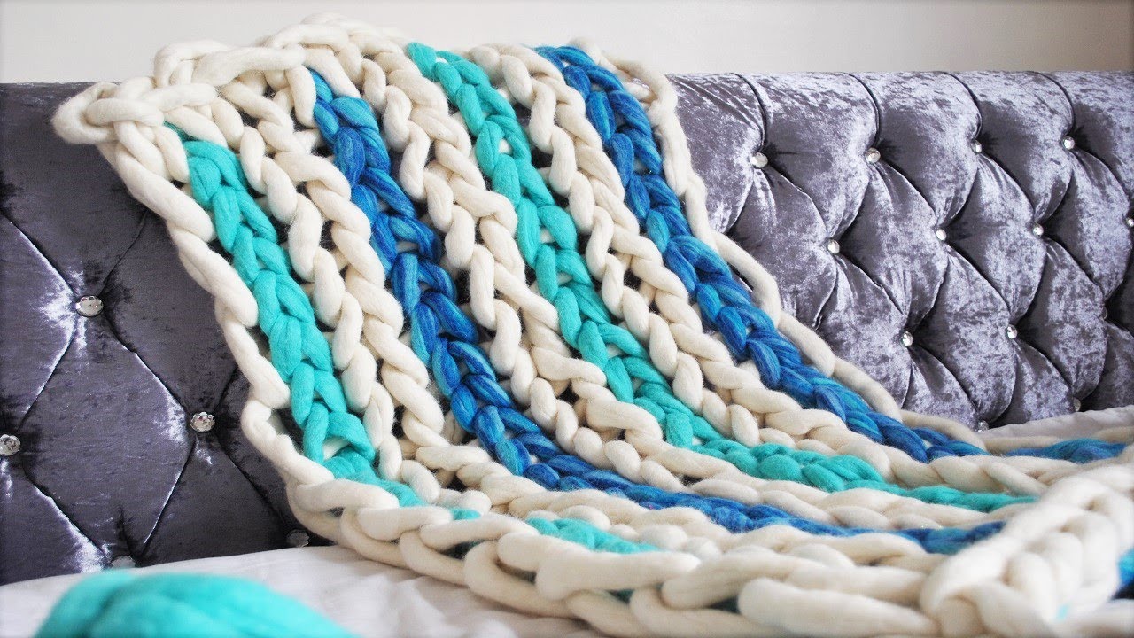 Arm Knit This Striped Chunky Knit Blanket In 17 Minutes YouTube