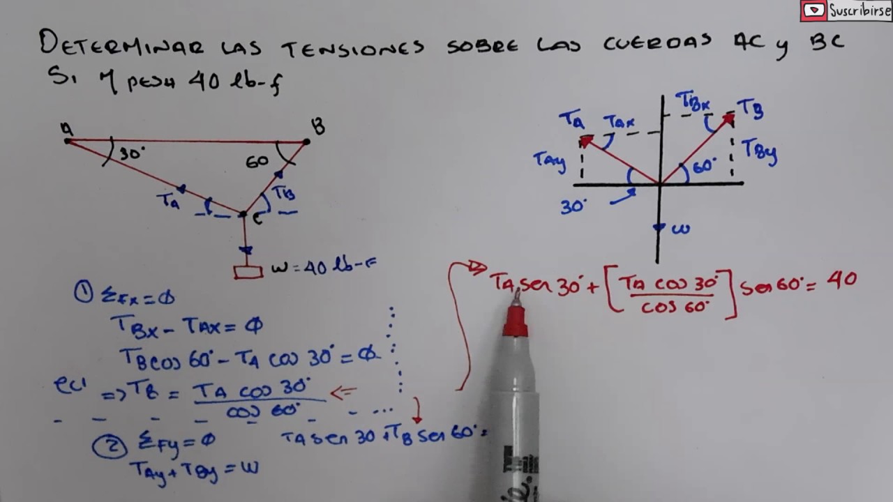 HALLAR LAS TENSIONES SOBRE LAS CUERDAS | 1RA CONDICION DE EQUILIBRIO