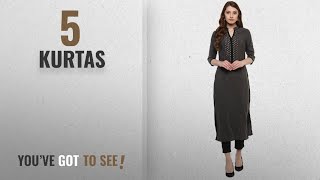 Top 10 Kurtas [2018]: Ziyaa Women's Grey Colour 3/4Th Sleeve Crepe Straight Kurta