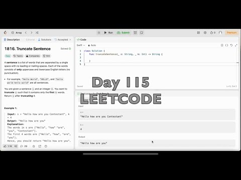 Day 115: LeetCode Problem 1816. Truncate Sentence - Swift