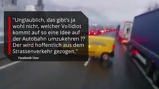 Postauto wendet in Rettungsgasse auf Autobahn und fährt in Gegenrichtung davon