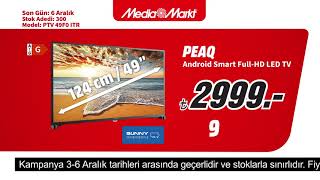 Sepet Dolusu Fırsatlar MediaMarkt’ta I Peaq 124 Ekran Android Smart Full-HD LED TV I 2999 TL