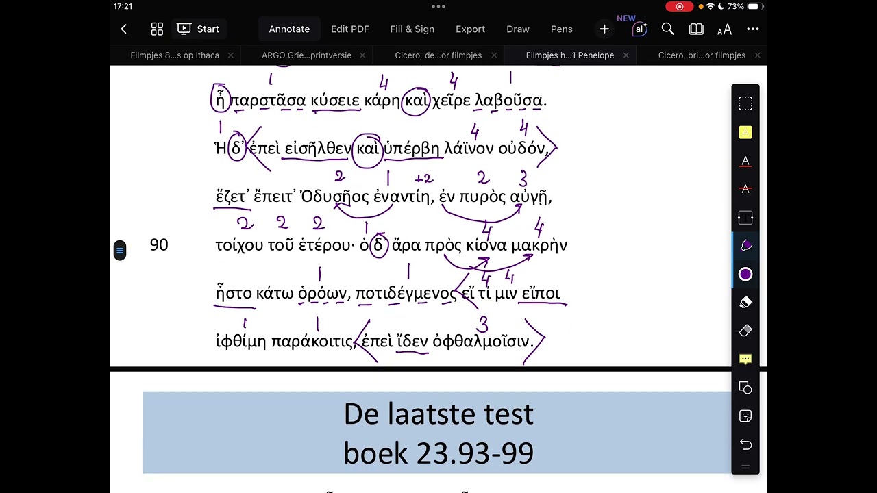 Odyssee CE 2026 De laatste test boek 23: 85-114 Ontmoeting van Penelope en Odysseus