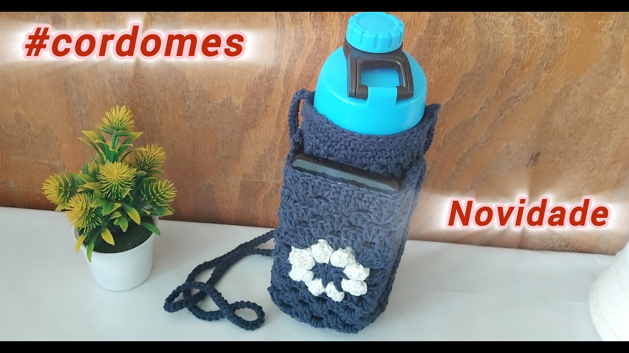 💥 novidade/porta garrafa em crochê com bolsa para celular#cordomes