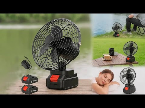 Вентилятор акумуляторний портативний з 2 АКБ 21V, вентилятор автономний VL-801 для будинку лопаті 20 см, видео 1