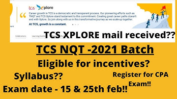 TCS Xplore Program Mail received || For NQT students 2021 || Deadline!! || Must Watch